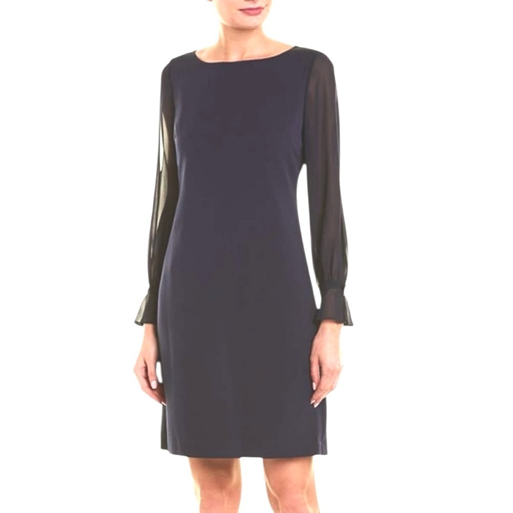 Karl Lagerfeld | Navy Blue Sheer Sleeve Dress Sz 10 EUC